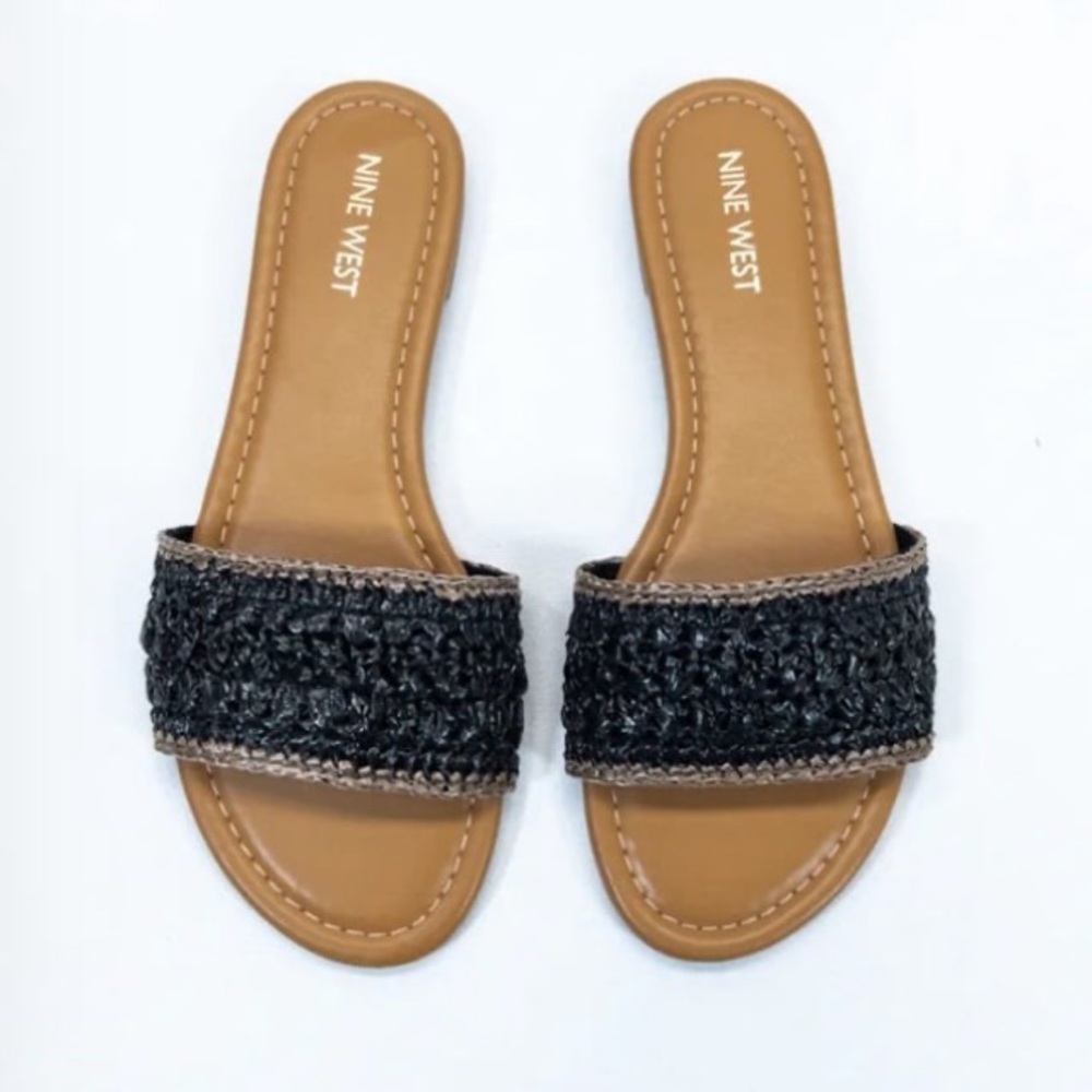 Nine West Women's Beehiv Slides Sandals Black/Tan Flats NWT - Picture 3 of 4